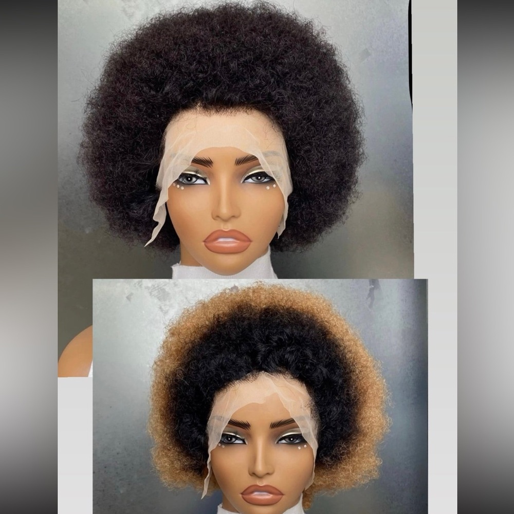 2 Curly Black Lace Front Wig Human